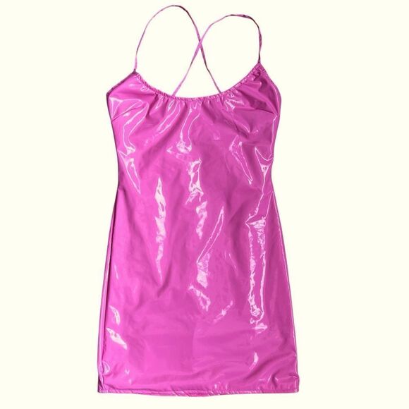 Oh Polly Pink Glossy Mini Dress with Crisscross Back Size 4 - Picture 6 of 9